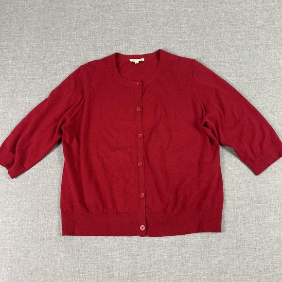Eileen Fisher Sweaters - Eileen Fisher Cardigan Sweater Womens Large Red Cotton Cashmere Button Knit